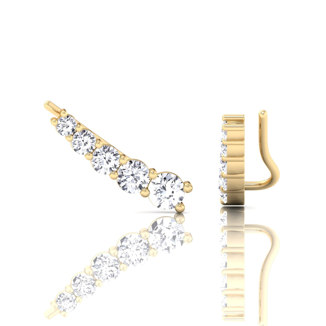 Graduated Round Shape Natural Diamond Cuff Earrings Yellow Gold 14K 