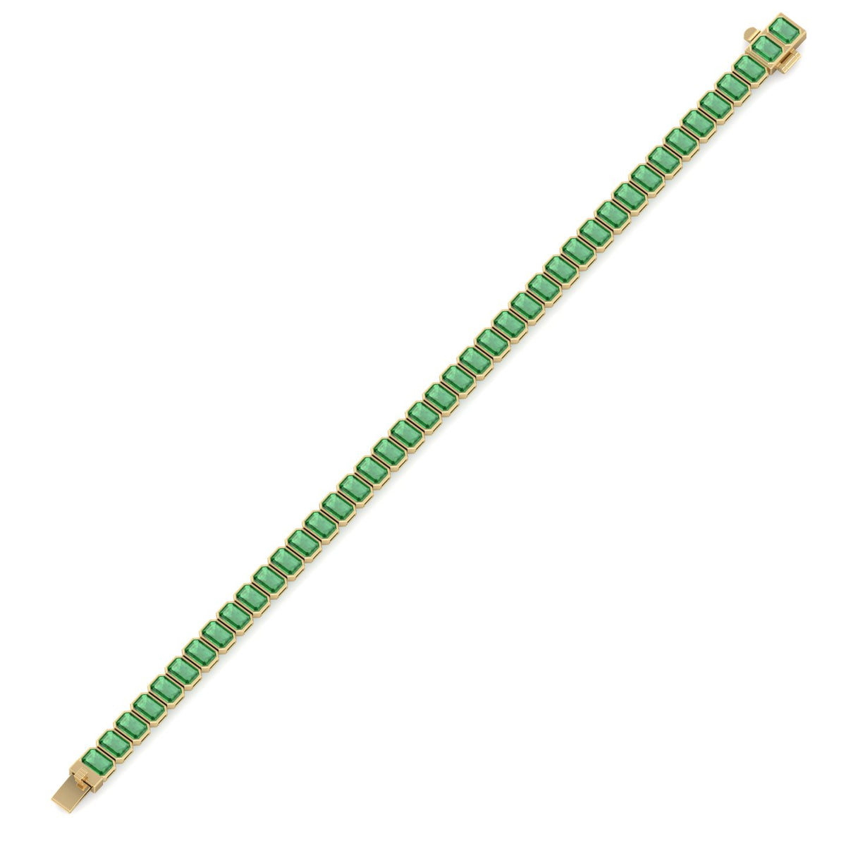 Bezel Set Emerald Cut Natural Green Emerald Tennis Bracelet Yellow Gold 