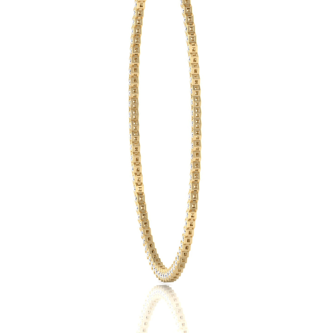 Hexagonal Bezel Set Natural Diamond Tennis Necklace Yellow Gold, 4ct