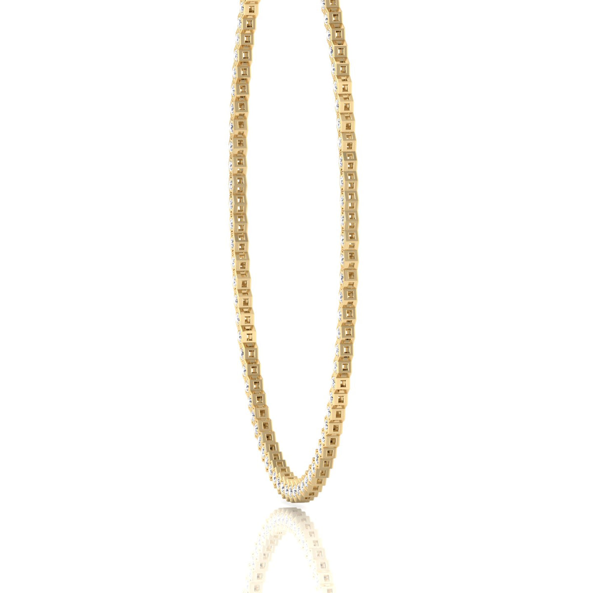 Hexagonal Bezel Set Natural Diamond Tennis Necklace Yellow Gold, 4ct
