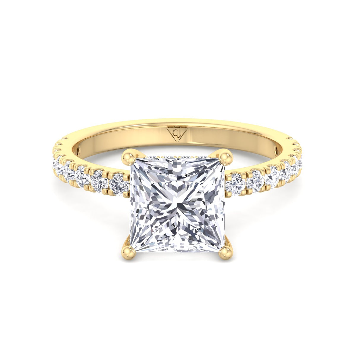 Madella - Princess Shape Hidden Halo Diamond Engagement Ring with Pave Band - Gem Jewelers Co