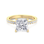 Madella - Princess Shape Hidden Halo Diamond Engagement Ring with Pave Band - Gem Jewelers Co