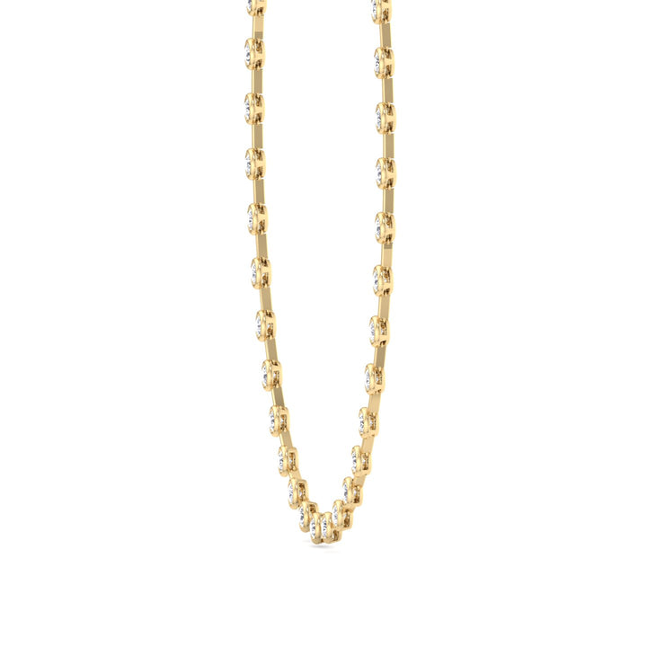 Bezel Set Round Natural Diamond Bar Necklace Yellow Gold