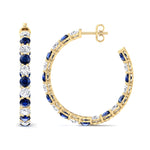 Alternating Natural Blue Sapphire and Diamond Inside Out Hoop Earrings Yellow Gold