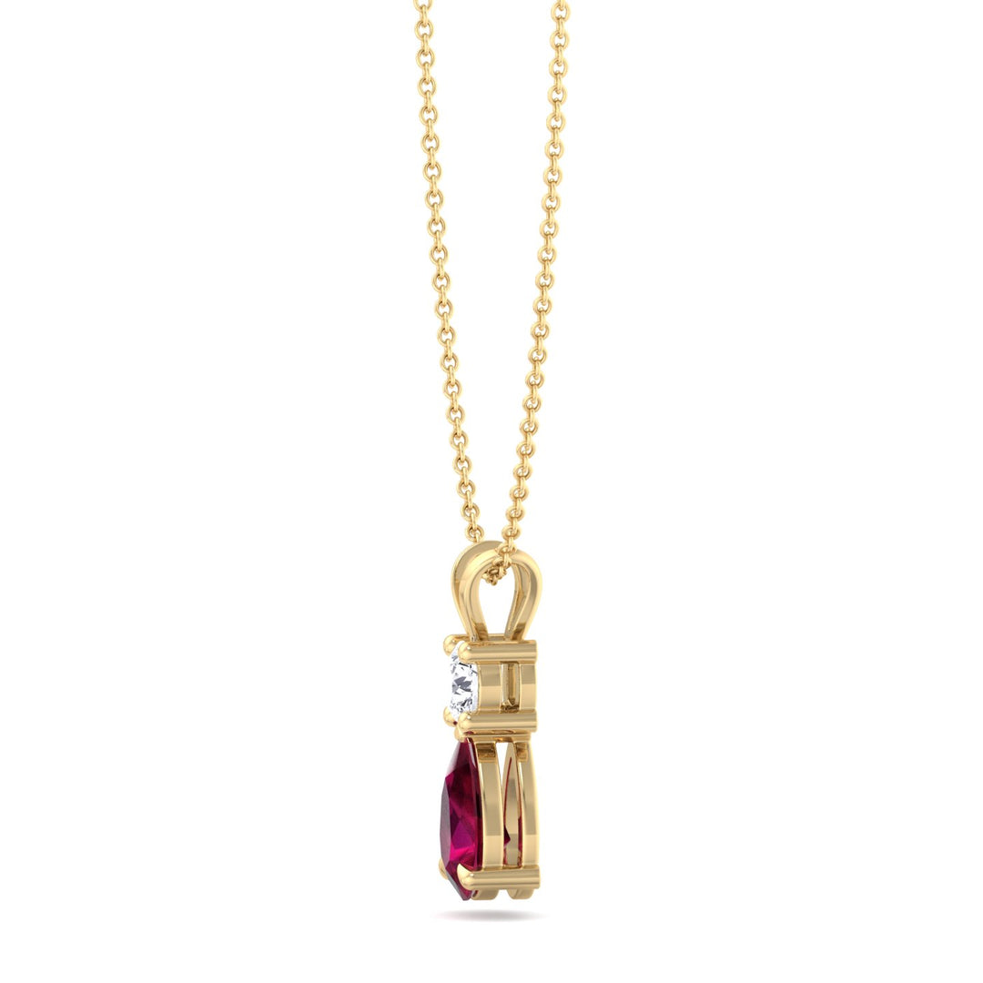 Natural Pear Shape Red Ruby & Round Shape Diamond Teardrop Pendant Necklace