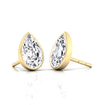 Bezel Set Pear Shape Natural Diamond Studs--0.5CT-1CT-2CT-Yellow Gold