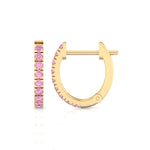 Natural Pink Sapphire Round Shape Huggie Hoop Earrings Yellow Gold 18K