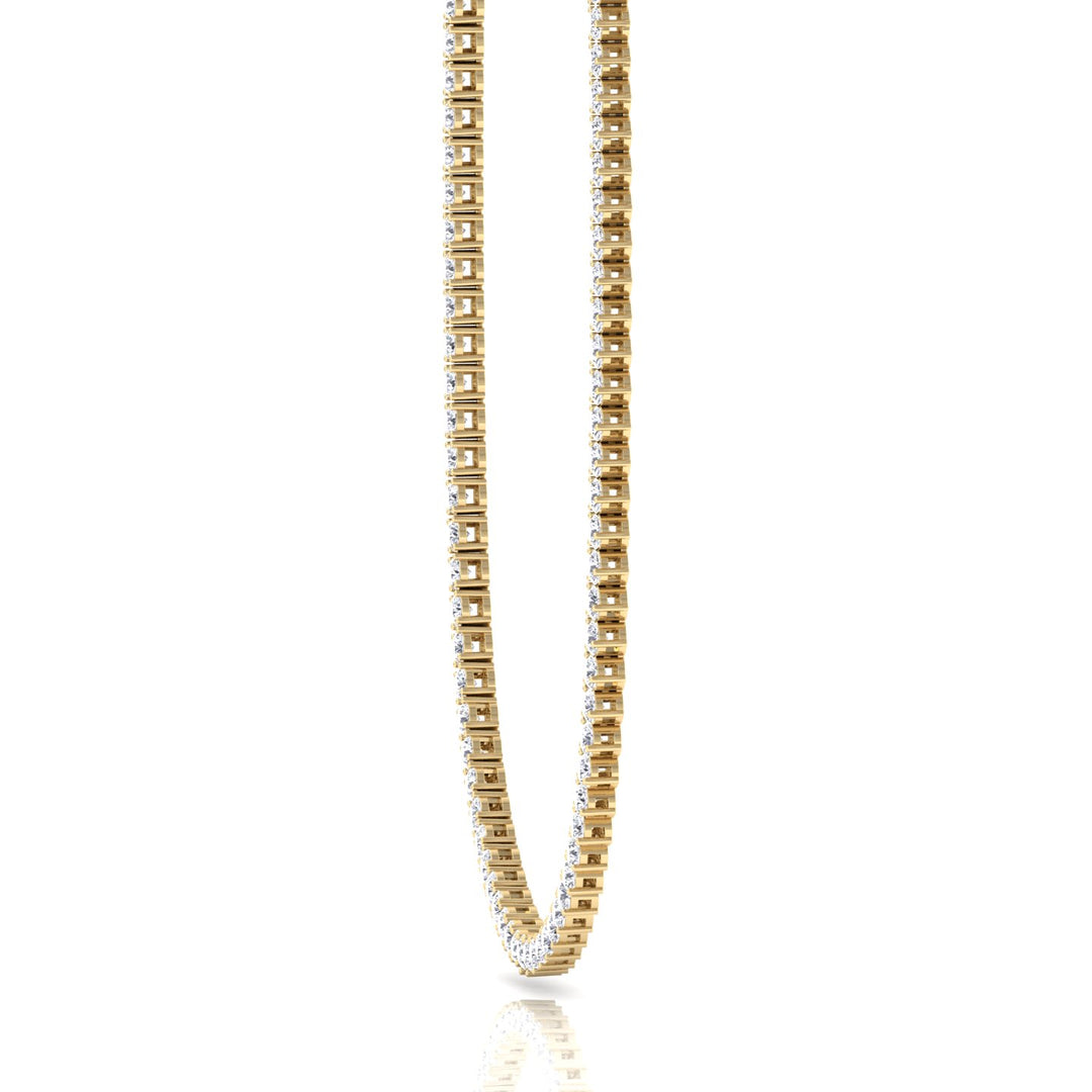 Double Setting Natural Diamond Tennis Necklace (3-Prong & 4-Prong) in 14K Solid Gold Yellow