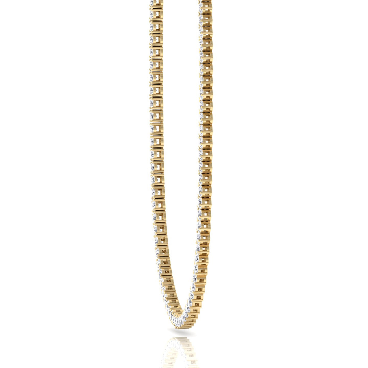 Double Setting Natural Diamond Tennis Necklace (3-Prong & 4-Prong) in 14K Solid Gold Yellow