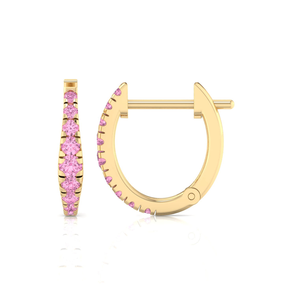 Natural Pink Sapphire Graduated Round Shape Huggie Hoop Earrings YG 3