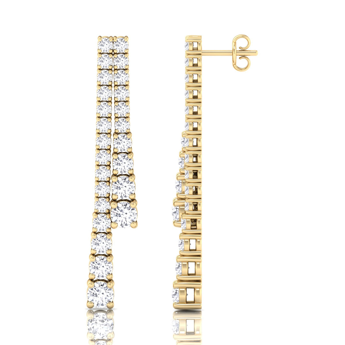 Double-Strand-Graduated-Natural-Diamond-Dangle-Earrings-1CT-Yellow Gold