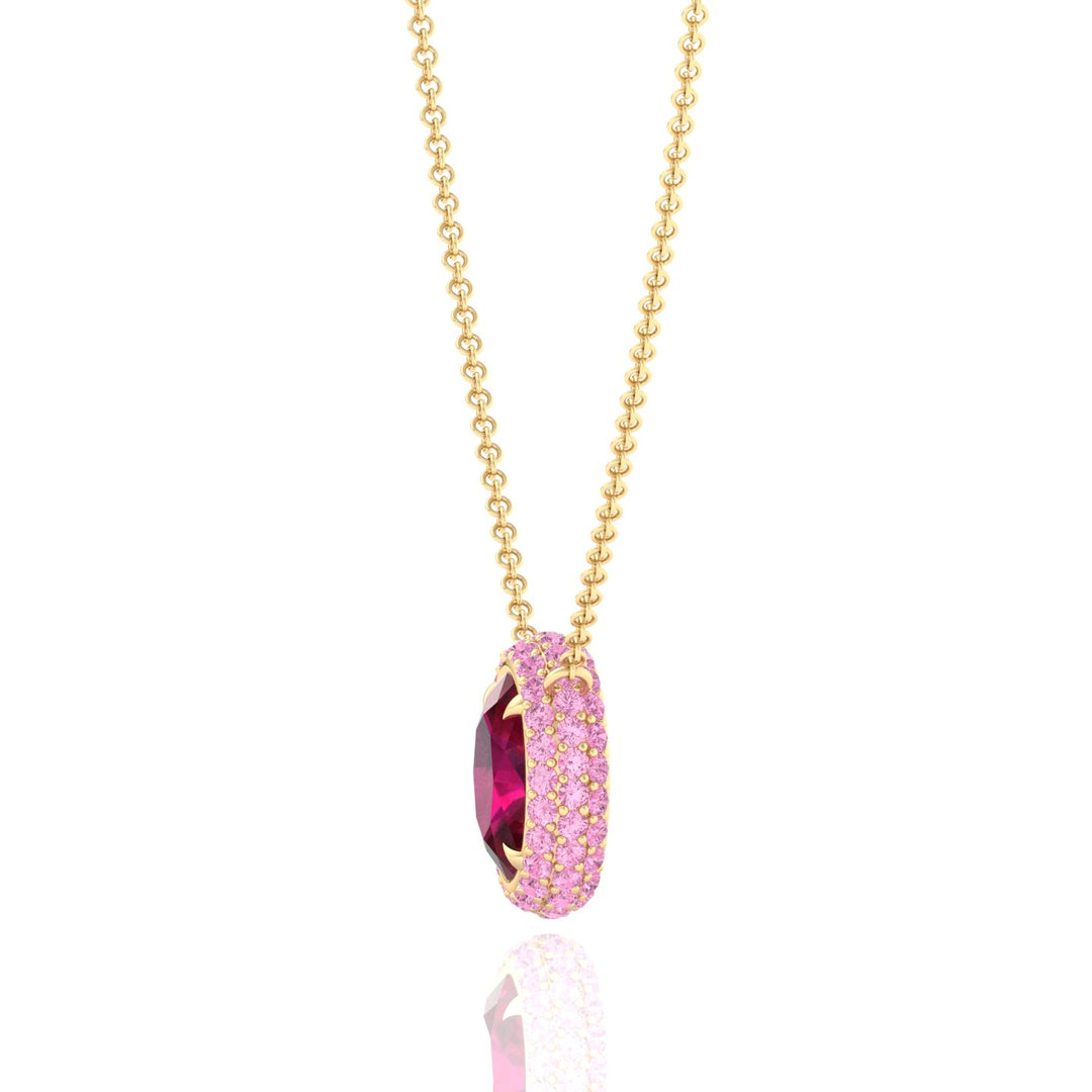 (3.5CT T.W.) Natural Pink Sapphire and Ruby Pendant Yellow Gold 