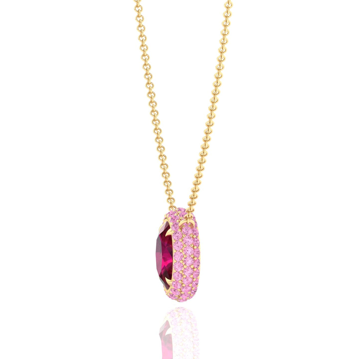 (3.5CT T.W.) Natural Pink Sapphire and Ruby Pendant Yellow Gold 