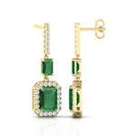 Natural Green Emerald & Diamond Drop Earrings-0.45CTW-Yellow Gold