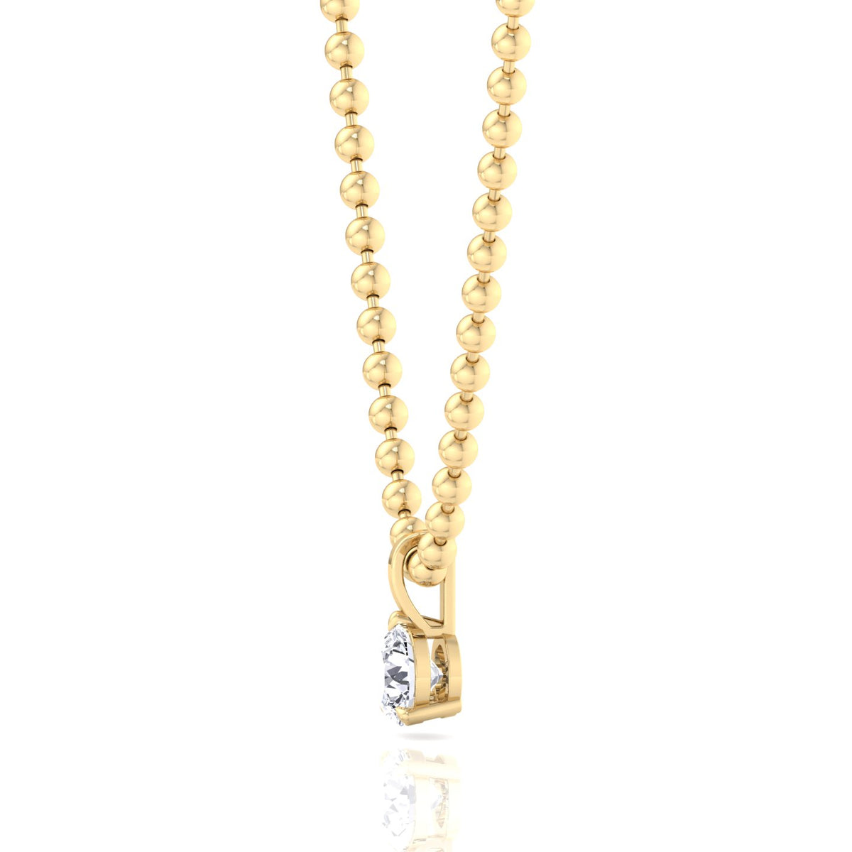 Natural Diamond Beaded Necklace with Round Pendant-14K-Yellow Gold