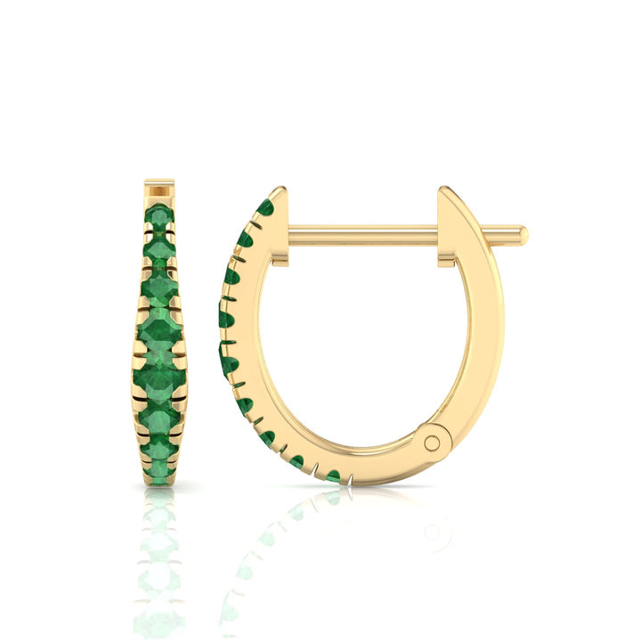 Natural Green Emerald Graduated Round Shape Huggie Hoop Earrings  YG 3