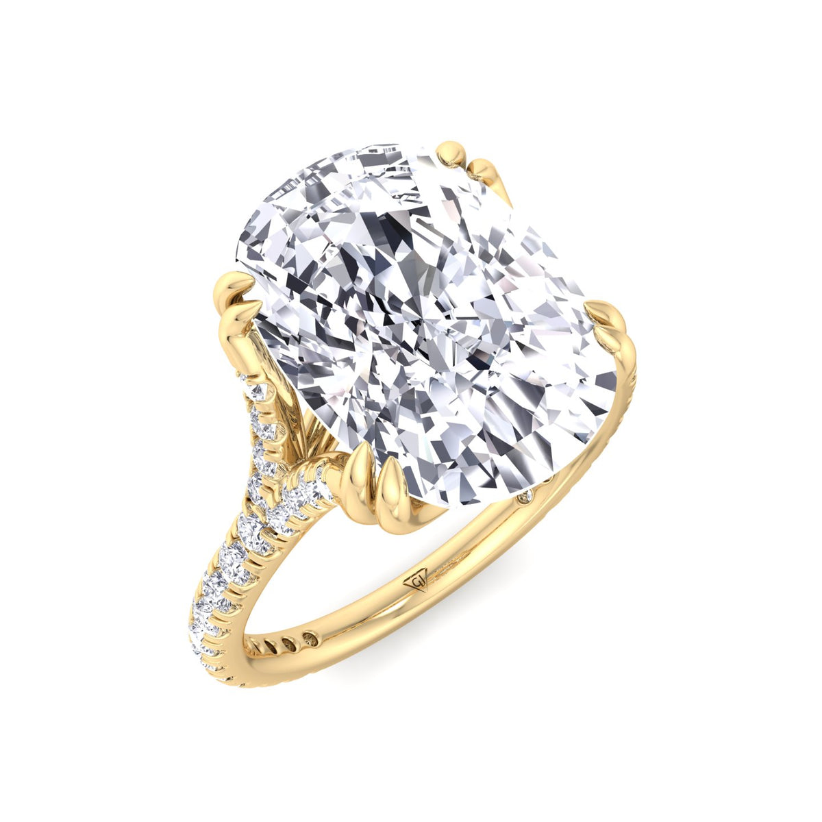 Augusta - Elongated Cushion Shape Double Claw Diamond Engagement Ring with Pave Band - Gem Jewelers Co