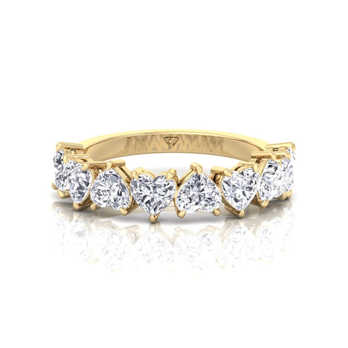 Heart Shape Half Way Natural Diamond Eternity Band Yellow Gold 18K