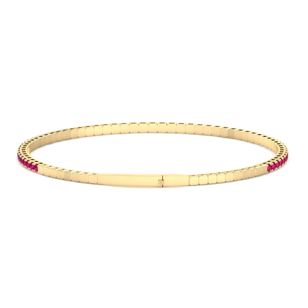 Rossa - Flexible Natural Red Ruby Bangle in 14K Solid Gold - Gem Jewelers Co