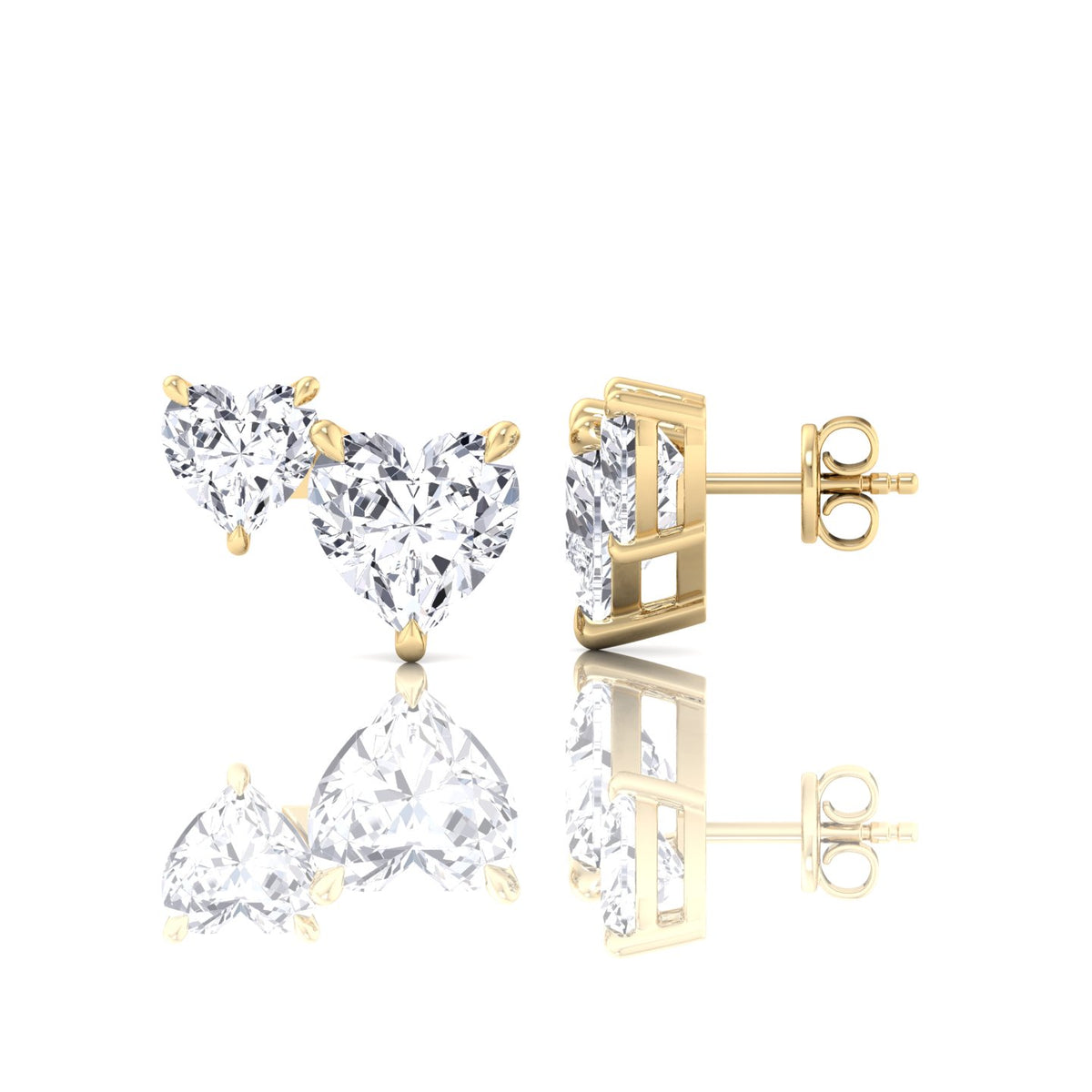 Double Heart Natural Diamond Studs-Yellow Gold-18K