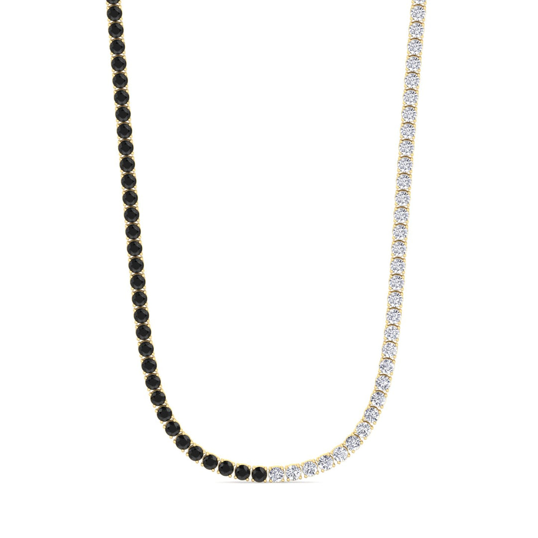 Natural Half Black and White Diamond Tennis Necklace Yellow Gold 7ct 12ct