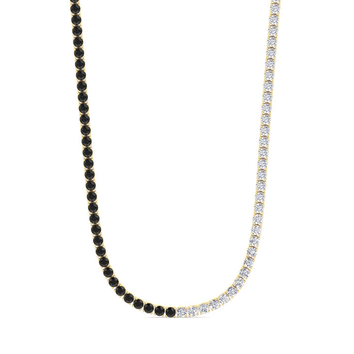 Natural Half Black and White Diamond Tennis Necklace Yellow Gold 7ct 12ct