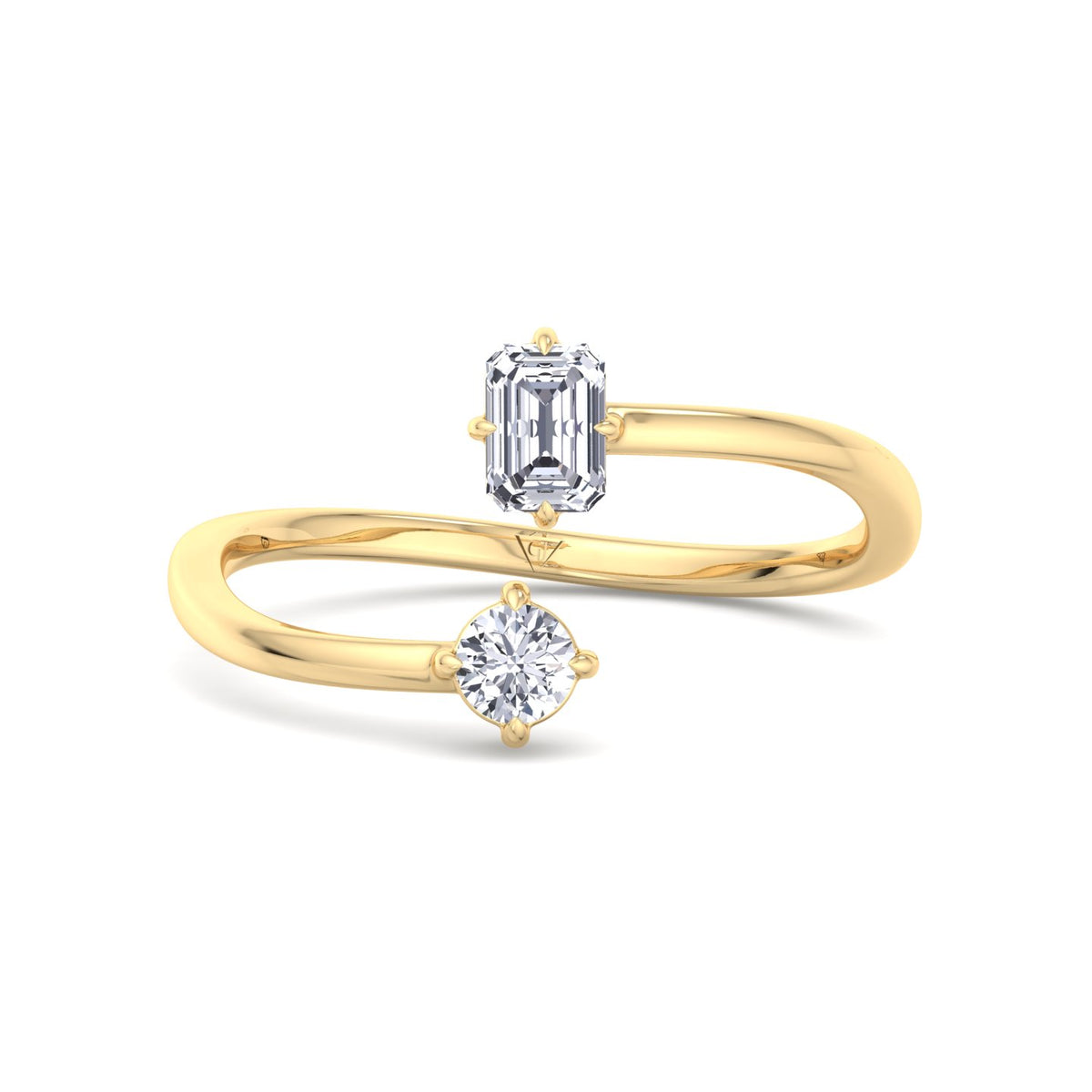 Prisca - Emerald Cut & Round Cut Diamond Stackable Ring - Gem Jewelers Co