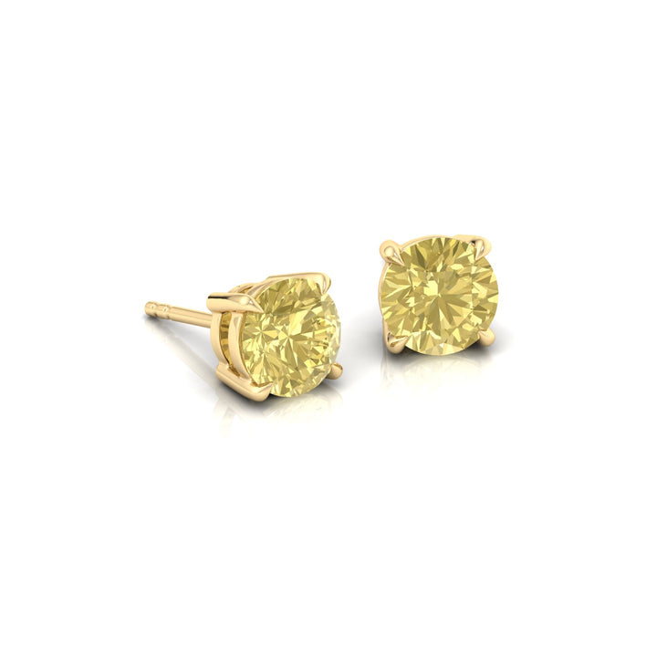Fancy Yellow Round Cut Natural Diamond Earrings Yellow Gold 18K 