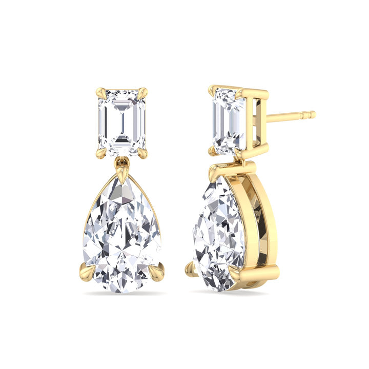 Emerald and Pear Shape Natural Diamond Drop Earrings Yellow Gold 