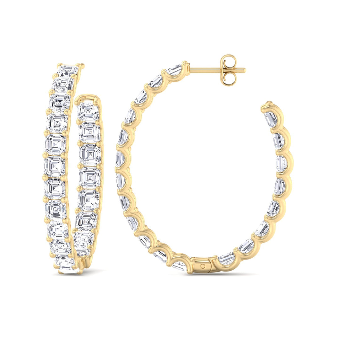 Inside Out Asscher Cut Natural Diamond Hoop Earrings Yellow Gold 14K