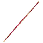 East to West Heart Shape Bezel Set Natural Red Ruby Tennis Bracelet Yellow Gold
