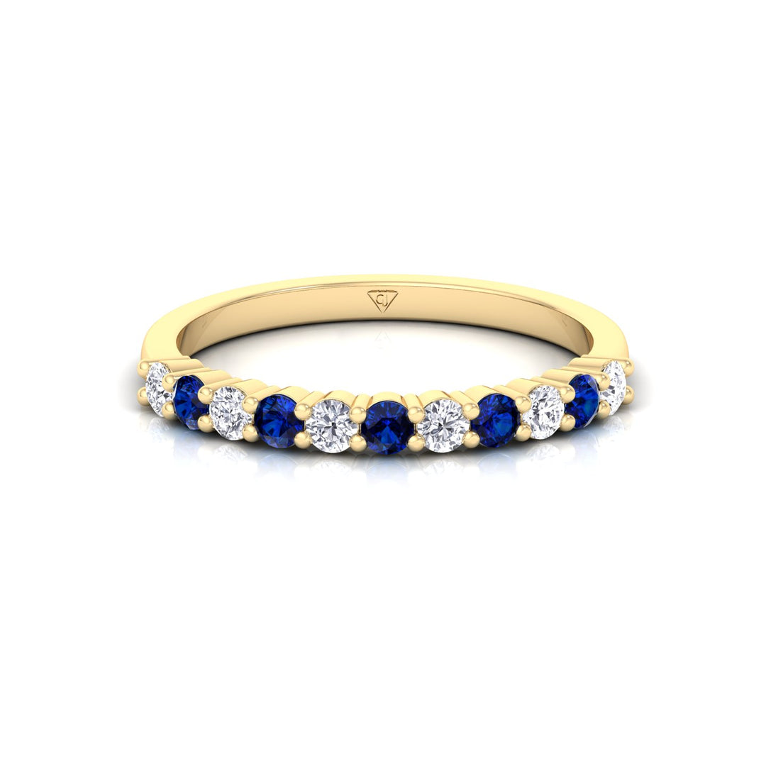 0.70CT Round Alternating Natural Blue Sapphire and Diamonds Halfway Eternity Band