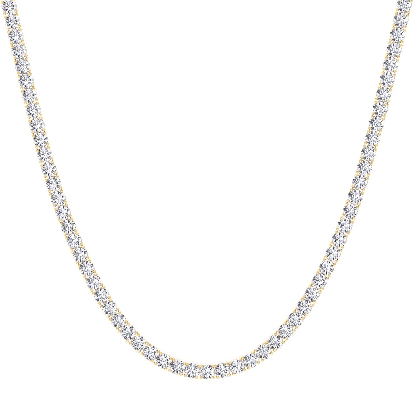 4 Prong Natural Diamond Tennis Necklace 14K Yellow Gold