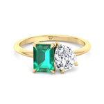 Demi - Toi et Moi Green Emerald & Pear Cut Diamond Engagement Ring - Gem Jewelers Co