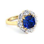 Valeria - Cushion Shape Blue Sapphire Engagement Ring With Oval and Marquise Diamond Side Stones - Gem Jewelers Co