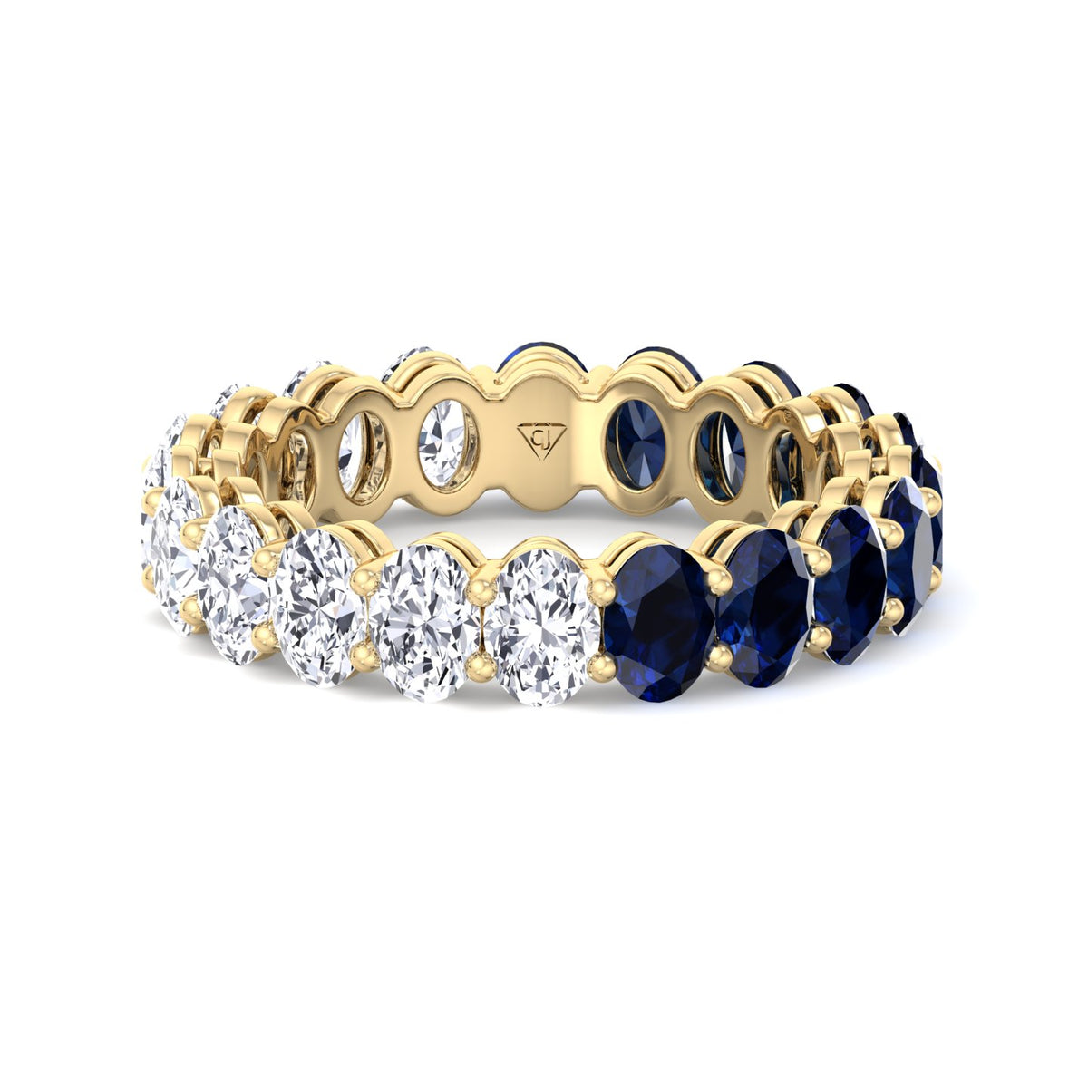 Eclair - Oval Shape Diamond and Blue Sapphire Eternity Band - Gem Jewelers Co