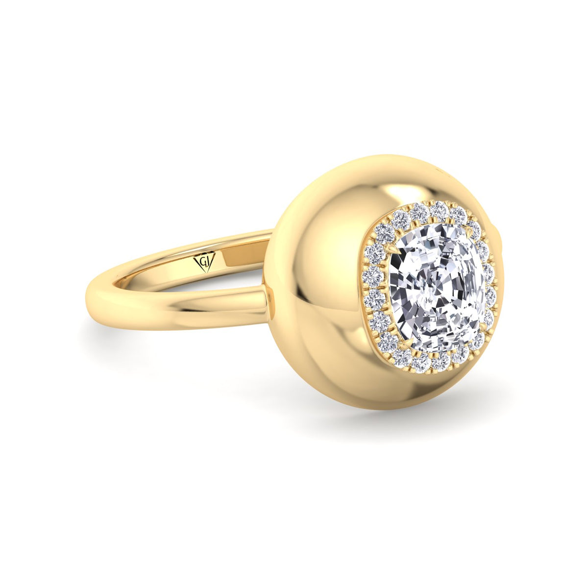 Inez - Bubble Bezel Cushion Shape Halo Diamond Engagement Ring - Gem Jewelers Co