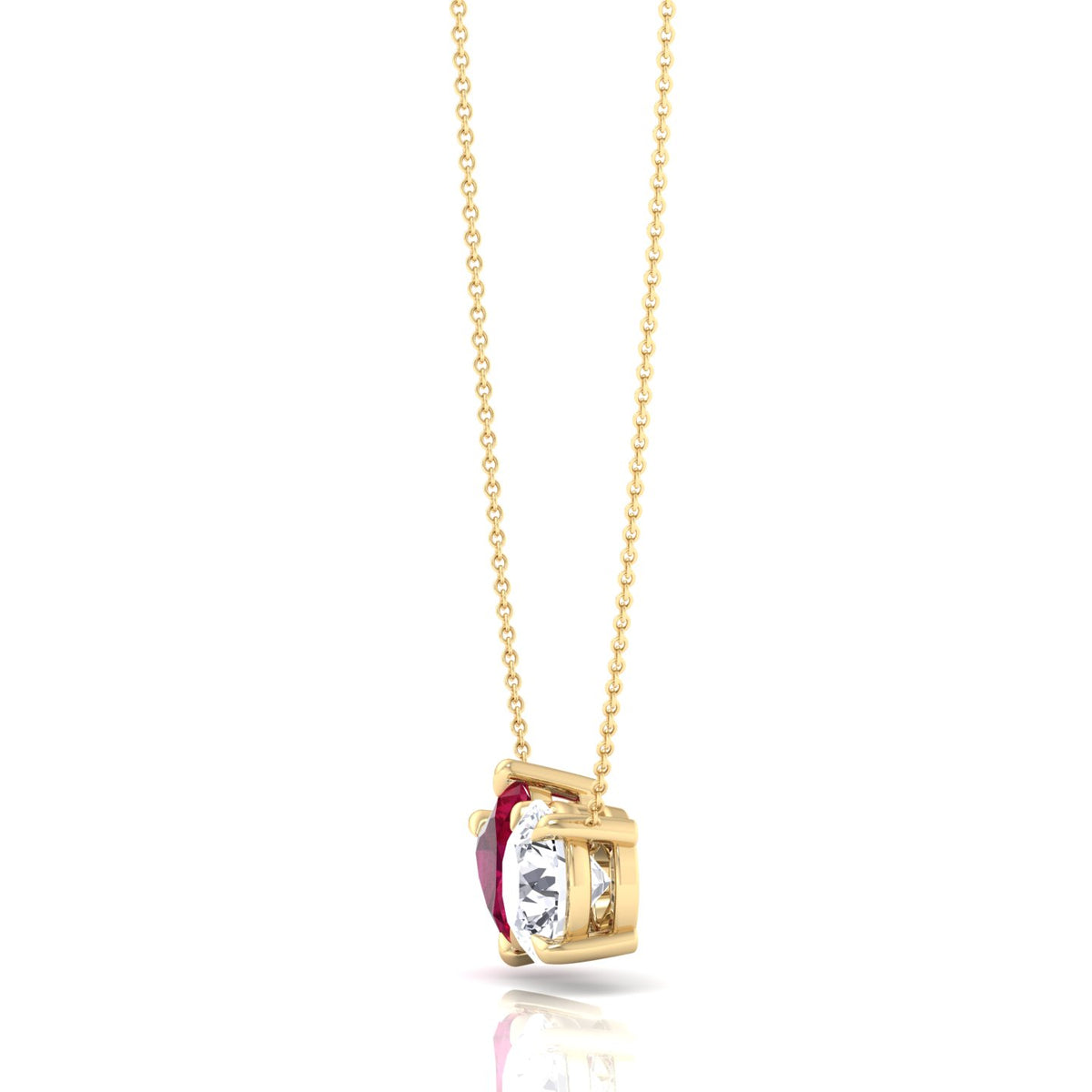 Toi Et Moi-Natural Ruby Heart and Round Diamond-Pendant -2CT-4CT-14K-18K-Yellow Gold