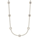 Emerald Shape Halo Station Natural Diamond Tennis Necklace in 14K Solid Gold Yellow Gold