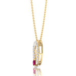 Round Shape Natural Diamond & Red Ruby Open Circle Pendant-1.25CT-14K-Yellow Gold