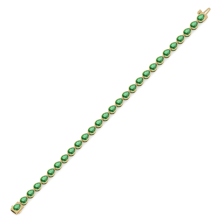 East West Pear Shape Natural Green Emerald Tennis Bracelet Yellow Gold
