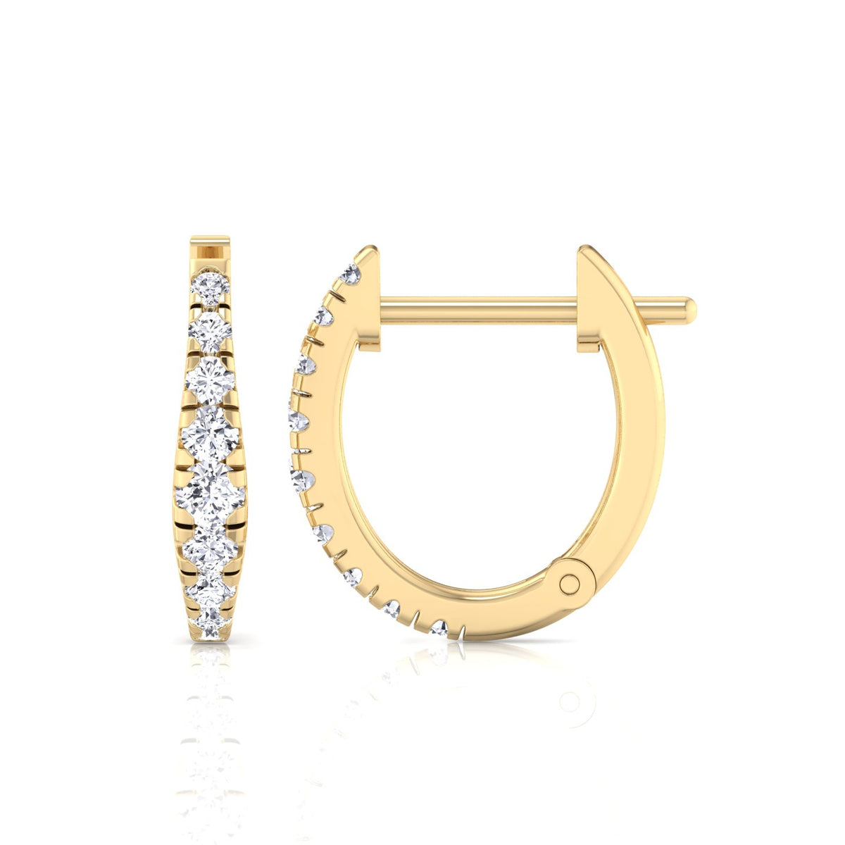 Graduated Round Shape Natural Diamond Huggie Hoop Earrings Yellow Gold 18K