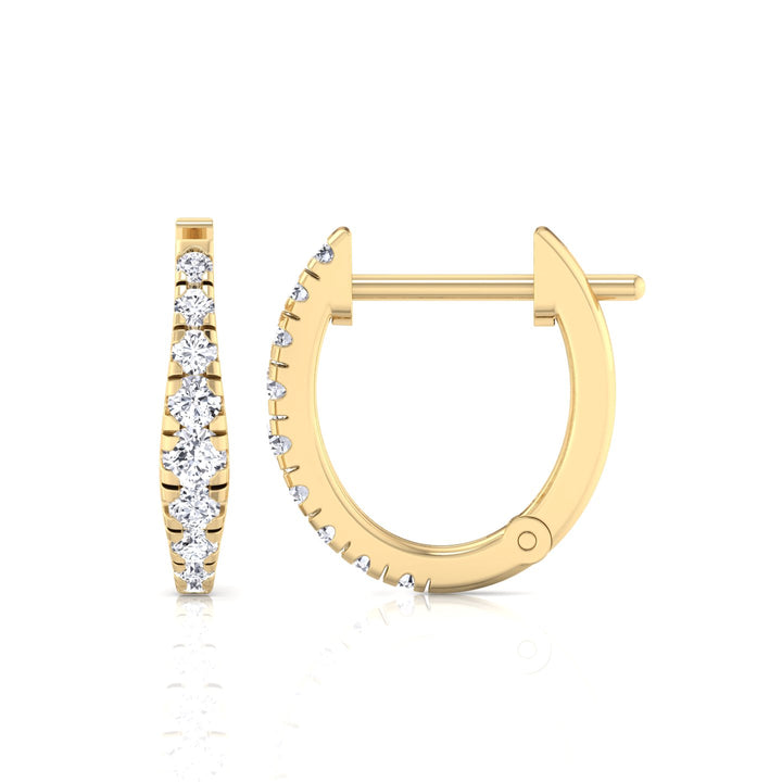 Graduated Round Shape Natural Diamond Huggie Hoop Earrings Yellow Gold 18K