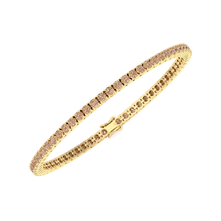 4 Prong Champagne Diamond Tennis Bracelet 18K Solid Gold