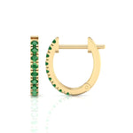 Natural Green Emerald Round Shape Huggie Hoop Earrings Yellow Gold 14K 1