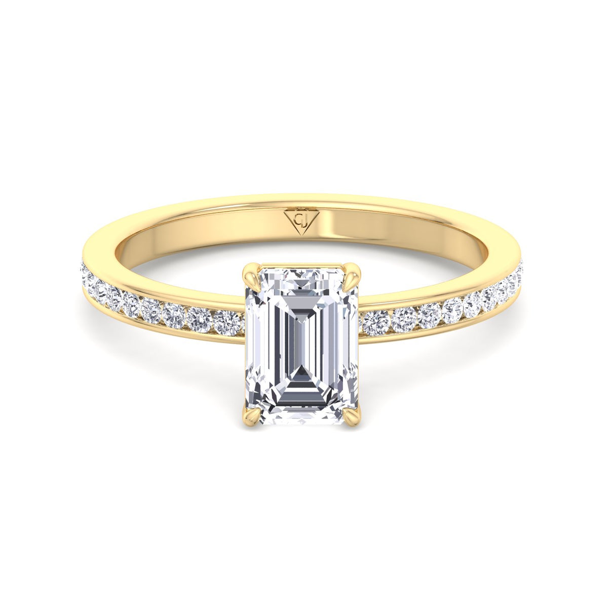 Ferizia - Emerald Shape Diamond Engagement Ring with Channel Set Band - Gem Jewelers Co