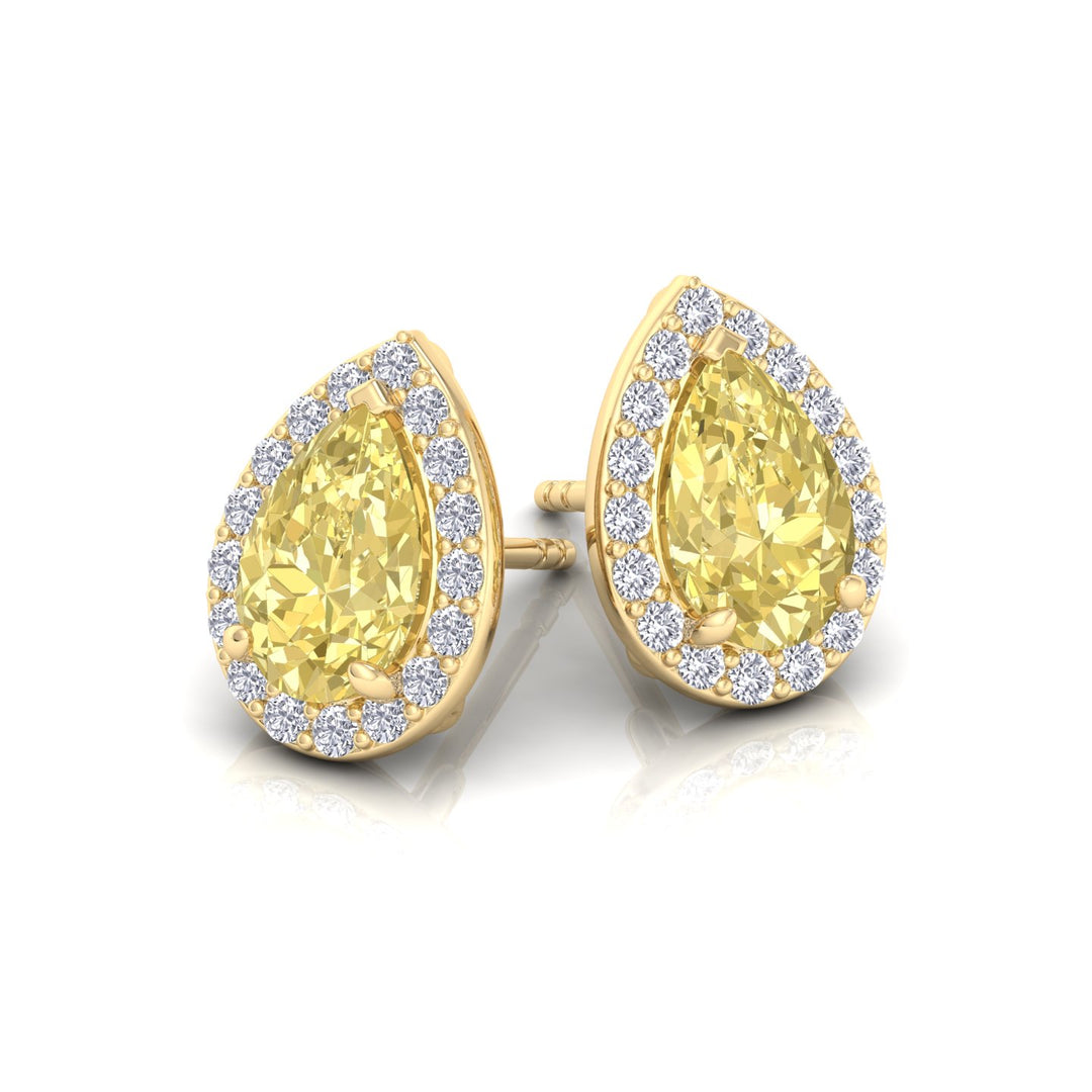 Pear Cut Natural Fancy Yellow Diamond Halo Studs