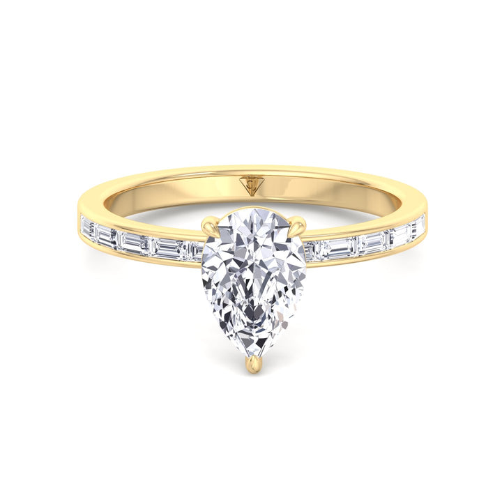 Gina - Pear Shape Diamond Engagement Ring with Baguette Shape Channel Set Side Stone Band
