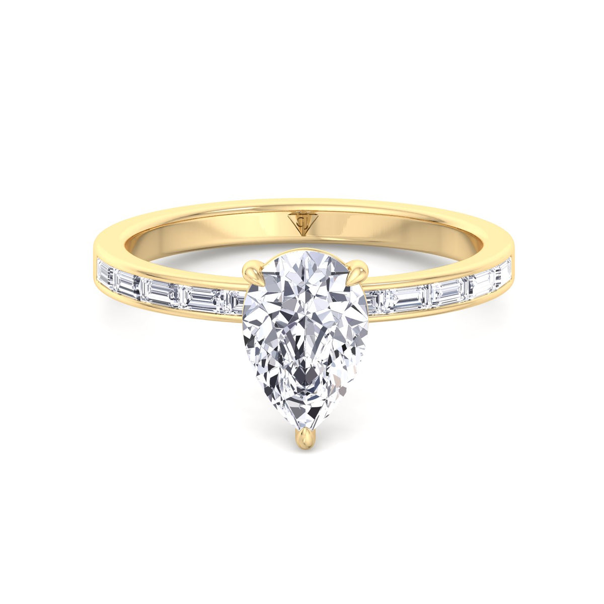 Gina - Pear Shape Diamond Engagement Ring with Baguette Shape Channel Set Side Stone Band - Gem Jewelers Co