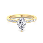 Gina - Pear Shape Diamond Engagement Ring with Baguette Shape Channel Set Side Stone Band - Gem Jewelers Co